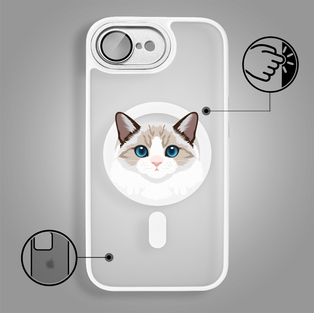 Etui do iPhone 16e Color Flush z Magsafe, z osłoną aparatu, kot birmański, białe (5)