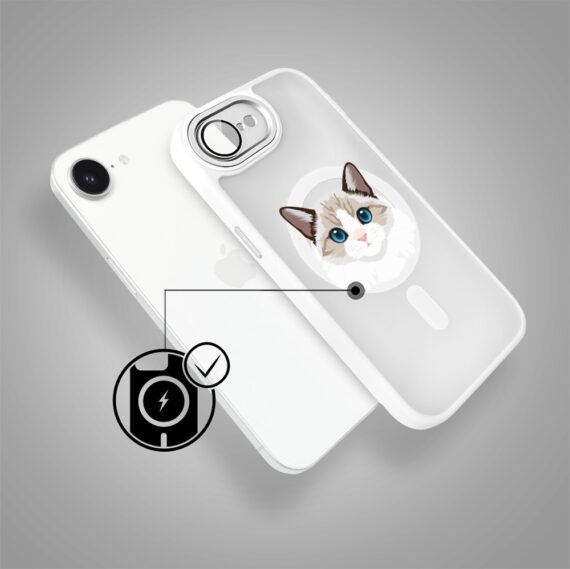 Etui do iPhone 16e Color Flush z Magsafe, z osłoną aparatu, kot birmański, białe (7)