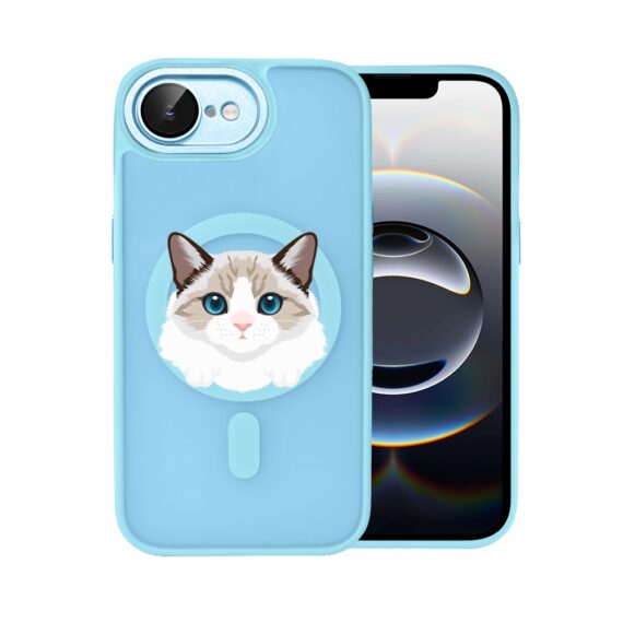 Etui do iPhone 16e Color Flush z Magsafe, z osłoną aparatu, kot birmański, błękitne (3)