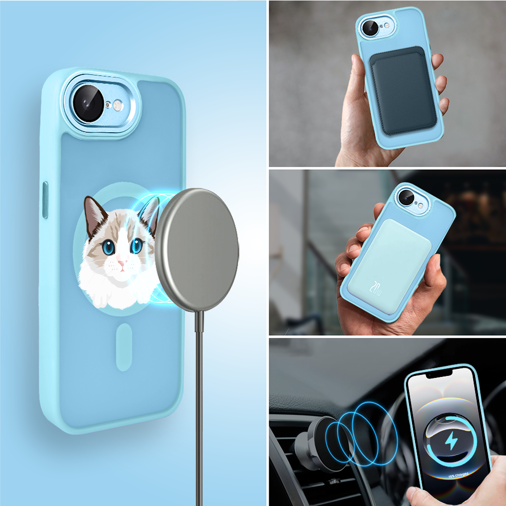 Etui do iPhone 16e Color Flush z Magsafe, z osłoną aparatu, kot birmański, błękitne (5)