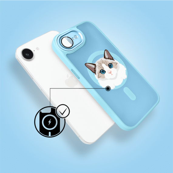 Etui do iPhone 16e Color Flush z Magsafe, z osłoną aparatu, kot birmański, błękitne (6)
