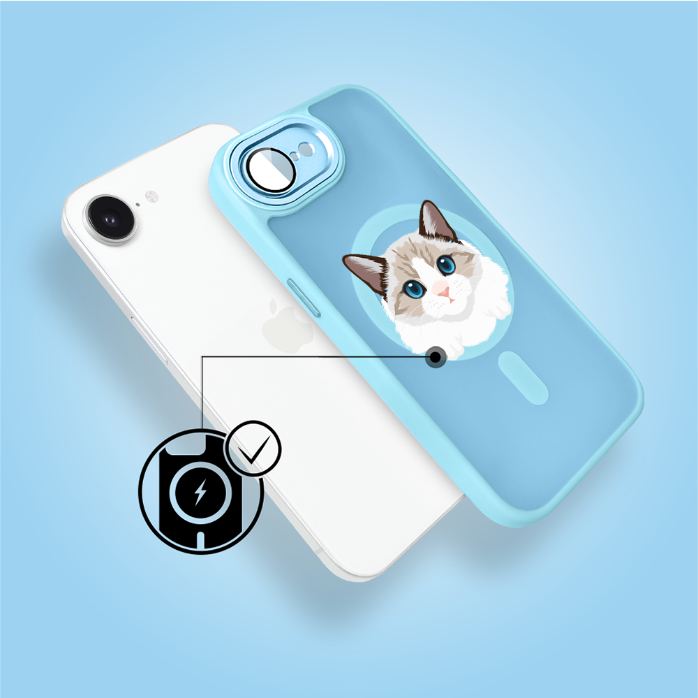 Etui do iPhone 16e Color Flush z Magsafe, z osłoną aparatu, kot birmański, błękitne (6)