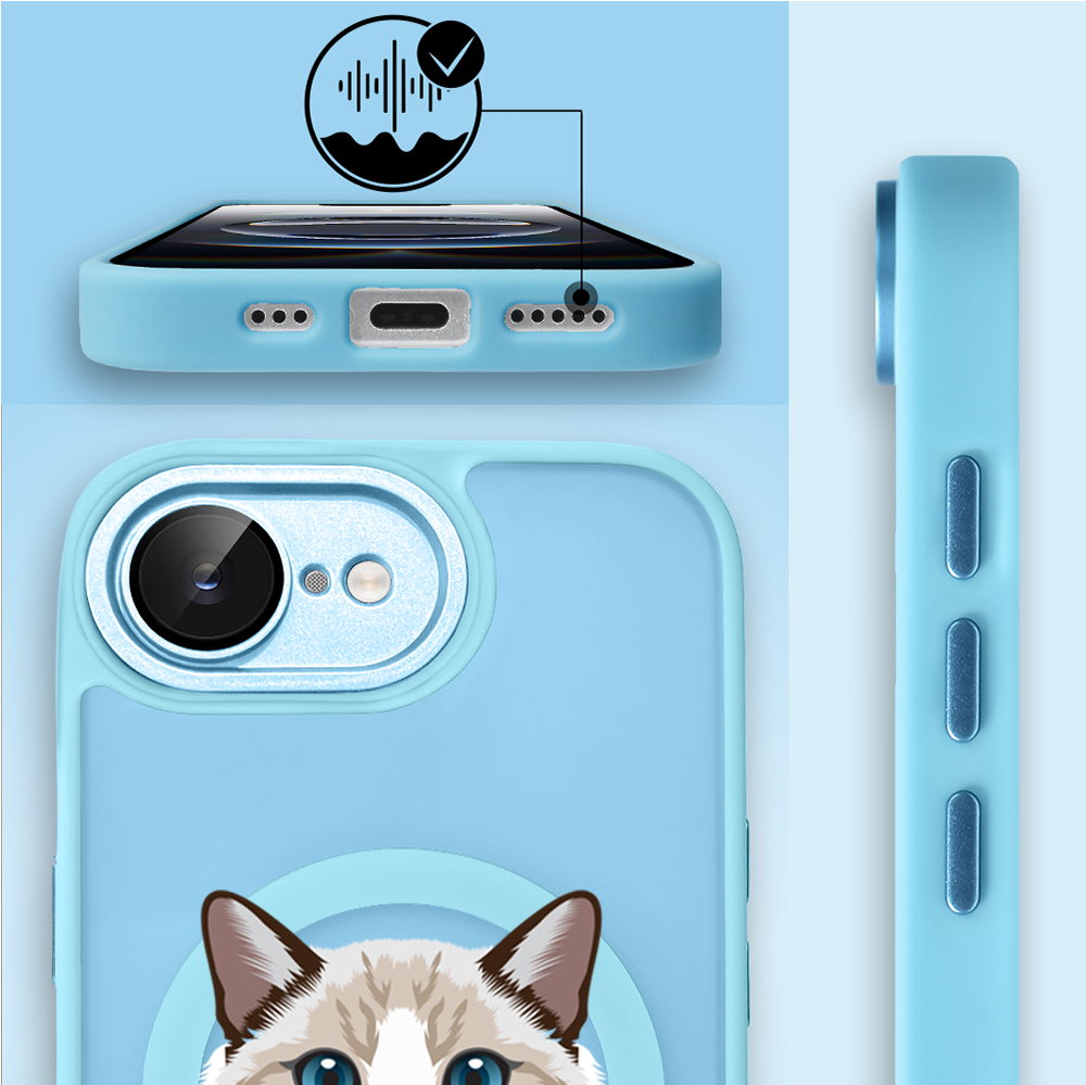 Etui do iPhone 16e Color Flush z Magsafe, z osłoną aparatu, kot birmański, błękitne (8)