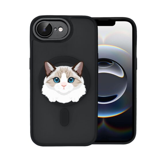Etui do iPhone 16e Color Flush z Magsafe, z osłoną aparatu, kot birmański, czarne (3)