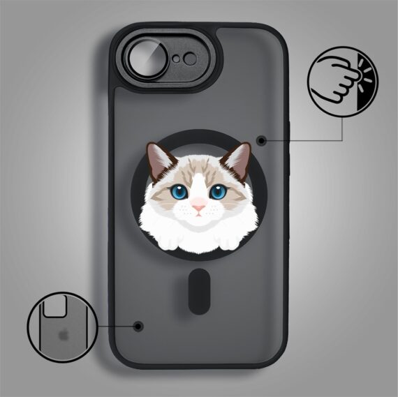 Etui do iPhone 16e Color Flush z Magsafe, z osłoną aparatu, kot birmański, czarne (4)