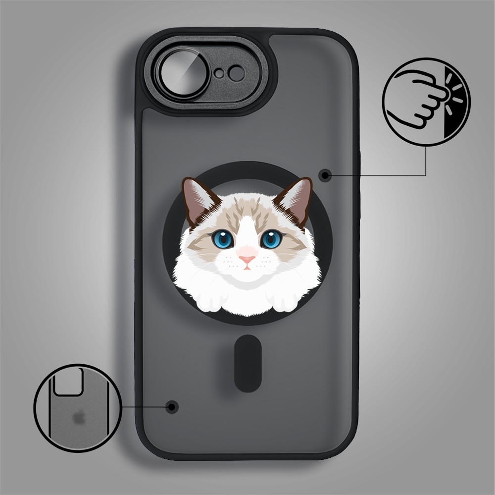 Etui do iPhone 16e Color Flush z Magsafe, z osłoną aparatu, kot birmański, czarne (4)