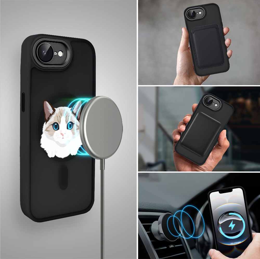 Etui do iPhone 16e Color Flush z Magsafe, z osłoną aparatu, kot birmański, czarne (5)