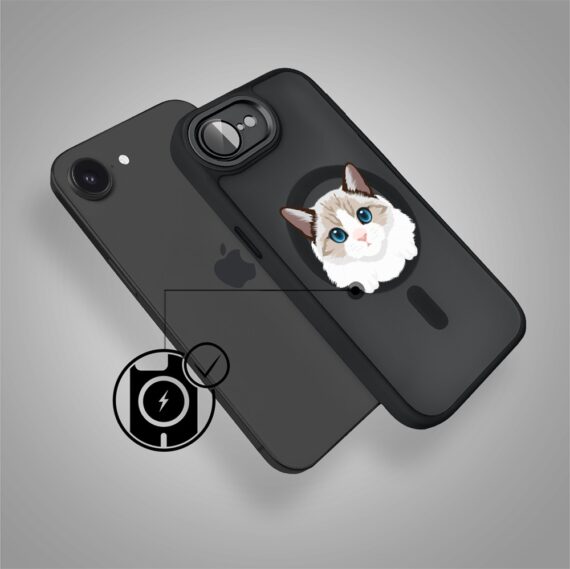 Etui do iPhone 16e Color Flush z Magsafe, z osłoną aparatu, kot birmański, czarne (6)