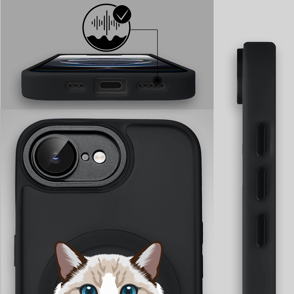 Etui do iPhone 16e Color Flush z Magsafe, z osłoną aparatu, kot birmański, czarne (8)