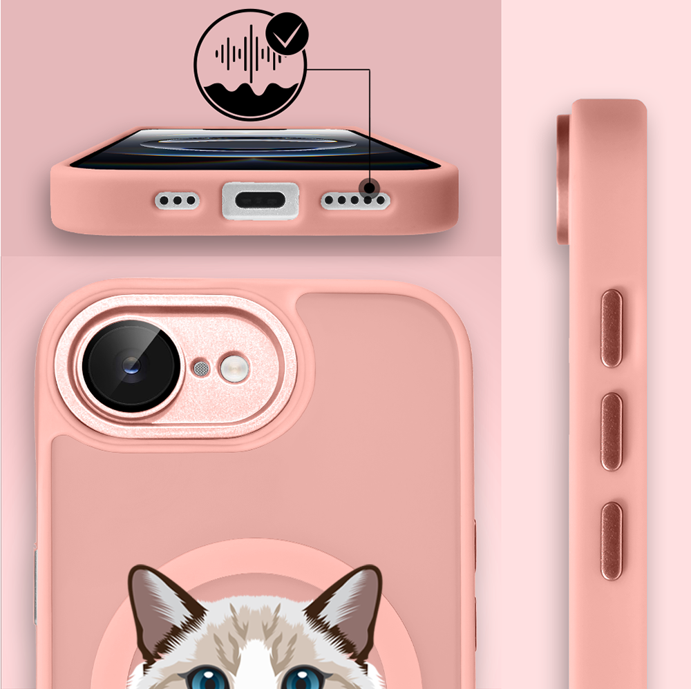 Etui do iPhone 16e Color Flush z Magsafe, z osłoną aparatu, kot birmański, różowe (1)