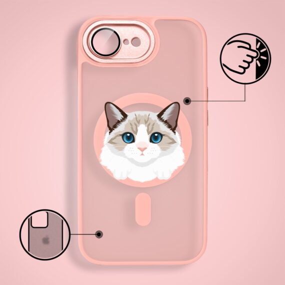 Etui do iPhone 16e Color Flush z Magsafe, z osłoną aparatu, kot birmański, różowe (5)
