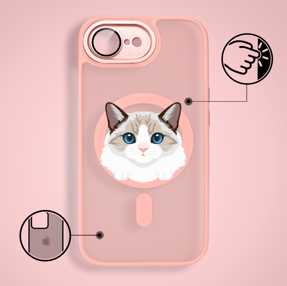 Etui do iPhone 16e Color Flush z Magsafe, z osłoną aparatu, kot birmański, różowe (5)