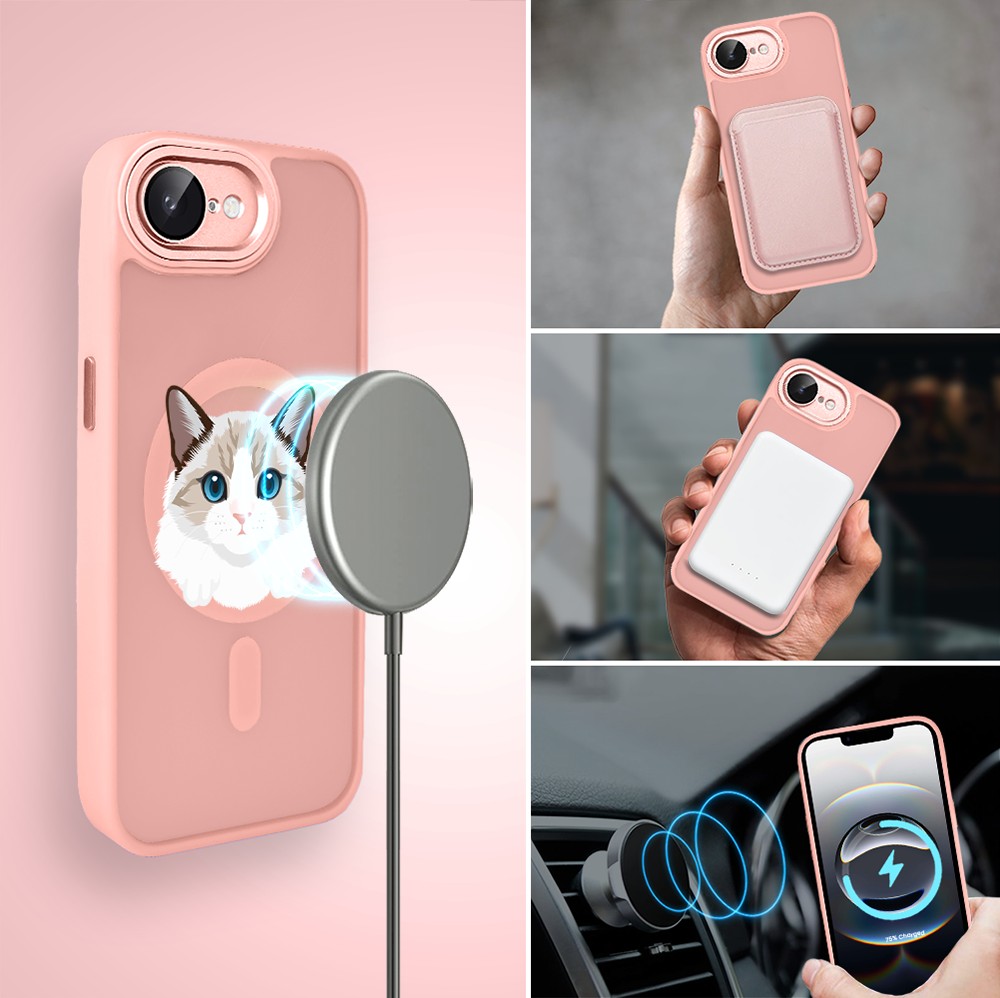 Etui do iPhone 16e Color Flush z Magsafe, z osłoną aparatu, kot birmański, różowe (6)