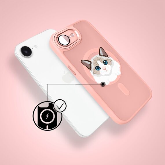 Etui do iPhone 16e Color Flush z Magsafe, z osłoną aparatu, kot birmański, różowe (7)