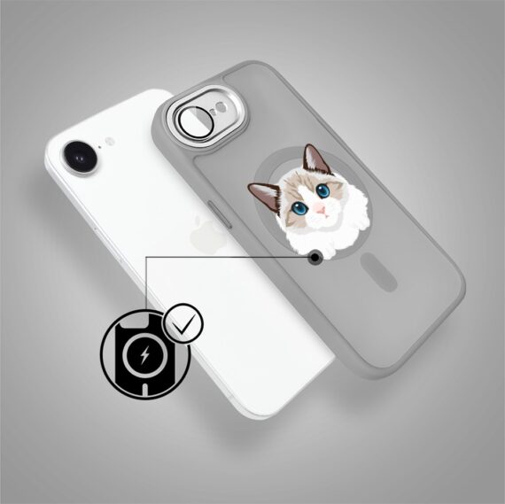 Etui do iPhone 16e Color Flush z Magsafe, z osłoną aparatu, kot birmański, tytanowe (6)