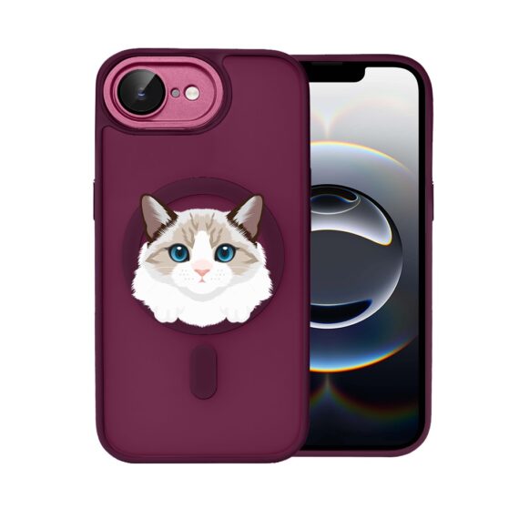 Etui do iPhone 16e Color Flush z Magsafe, z osłoną aparatu, kot birmański, wiśniowe (4)