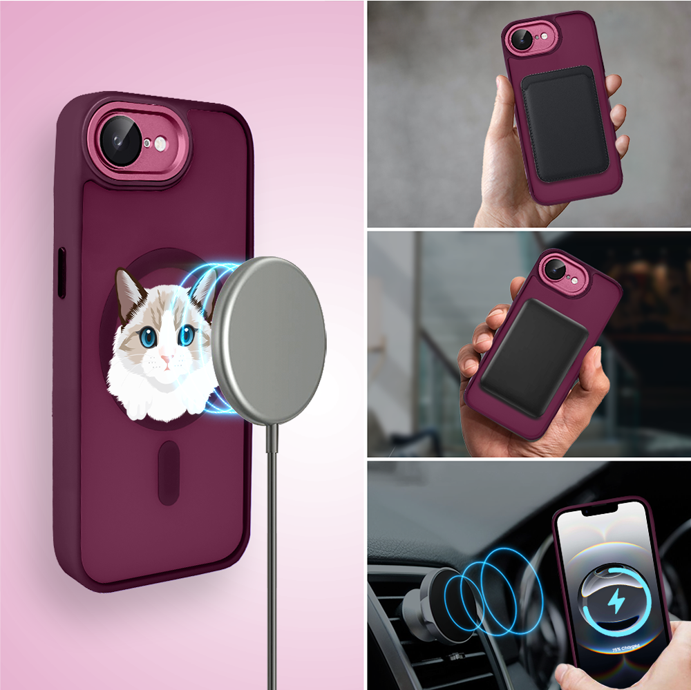 Etui do iPhone 16e Color Flush z Magsafe, z osłoną aparatu, kot birmański, wiśniowe (6)