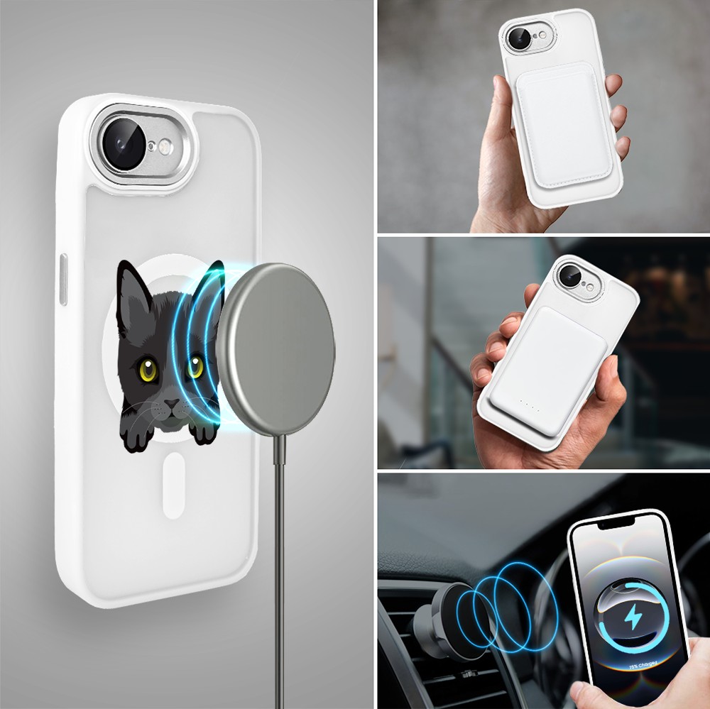 Etui do iPhone 16e Color Flush z Magsafe, z osłoną aparatu, kot bombajski, białe (6)