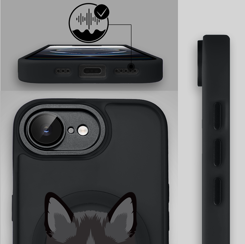 Etui do iPhone 16e Color Flush z Magsafe, z osłoną aparatu, kot bombajski, czarne (4)