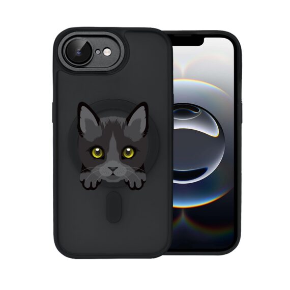 Etui do iPhone 16e Color Flush z Magsafe, z osłoną aparatu, kot bombajski, czarne (7)