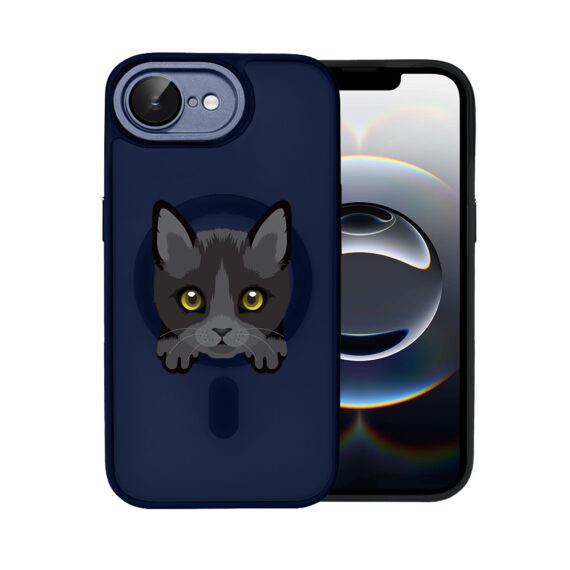 Etui do iPhone 16e Color Flush z Magsafe, z osłoną aparatu, kot bombajski, granatowe (3)