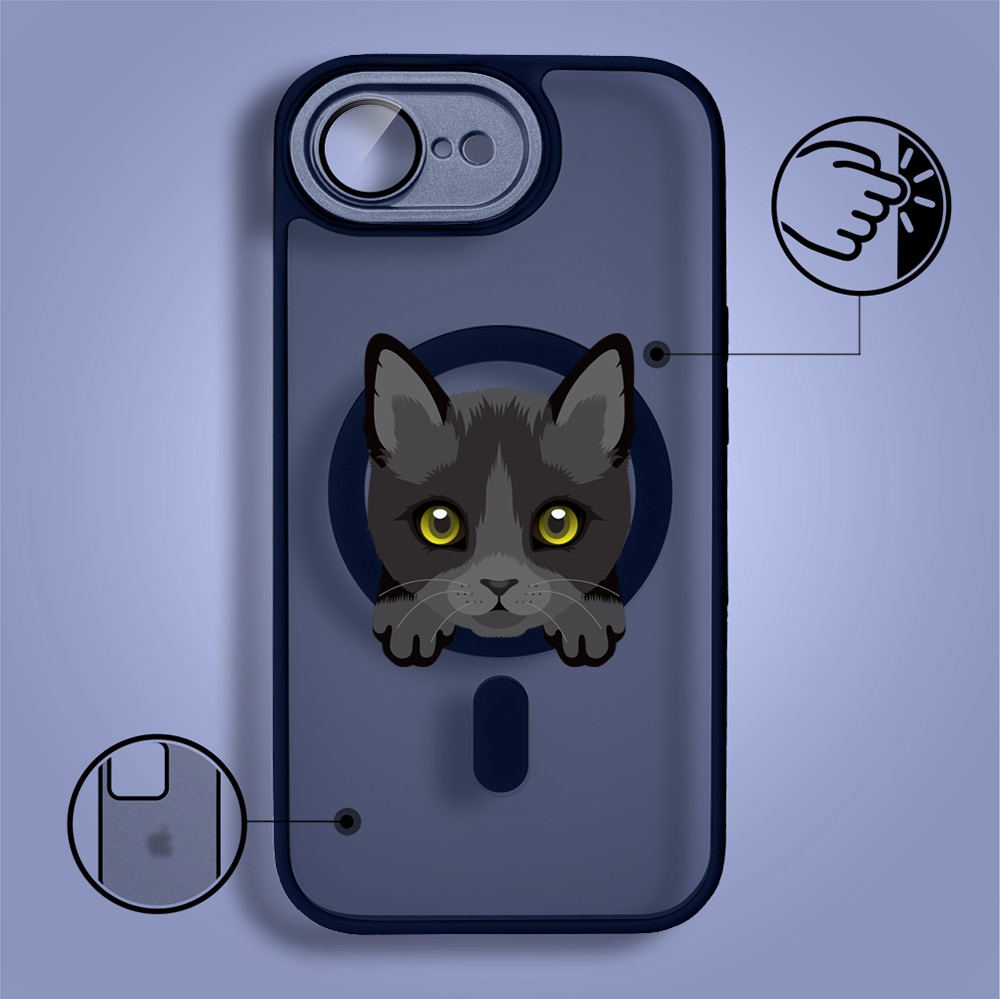Etui do iPhone 16e Color Flush z Magsafe, z osłoną aparatu, kot bombajski, granatowe (4)