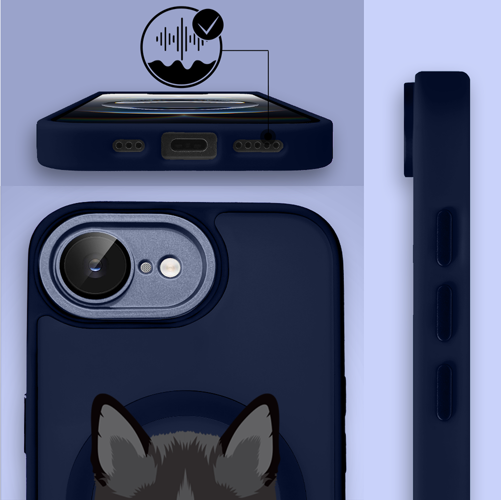 Etui do iPhone 16e Color Flush z Magsafe, z osłoną aparatu, kot bombajski, granatowe (8)