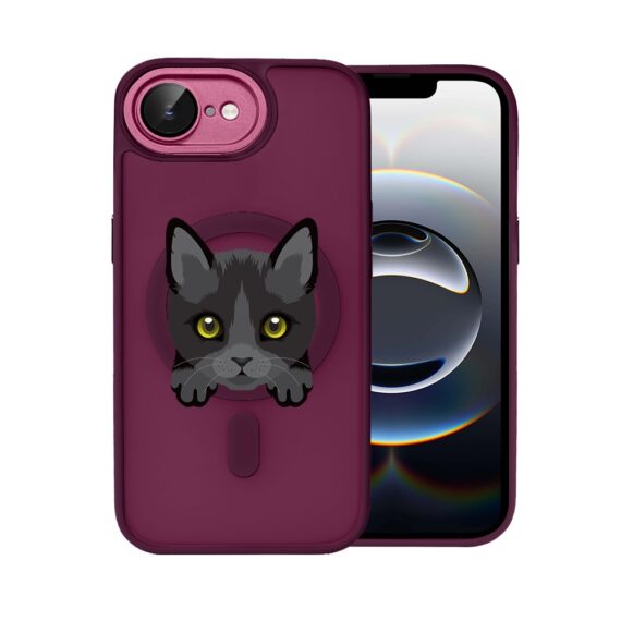 Etui do iPhone 16e Color Flush z Magsafe, z osłoną aparatu, kot bombajski, wiśniowe (4)