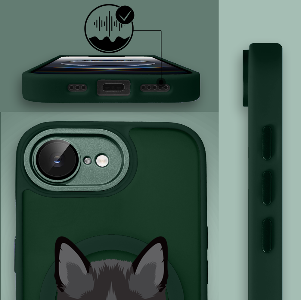 Etui do iPhone 16e Color Flush z Magsafe, z osłoną aparatu, kot bombajski, zielone (2)