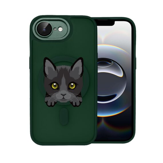 Etui do iPhone 16e Color Flush z Magsafe, z osłoną aparatu, kot bombajski, zielone (5)
