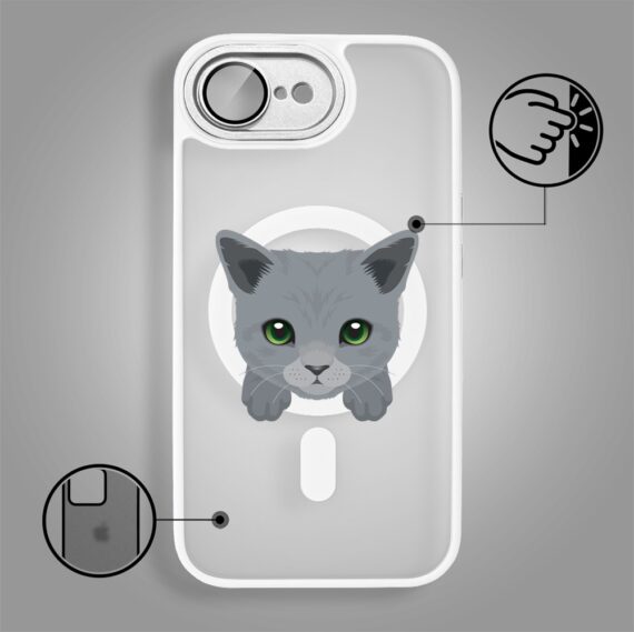 Etui do iPhone 16e Color Flush z Magsafe, z osłoną aparatu, kot brytyjski, białe (6)