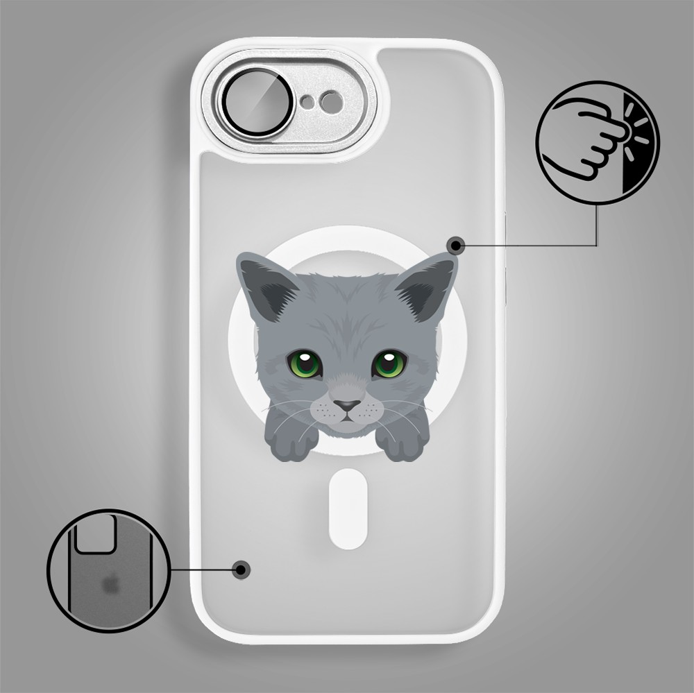 Etui do iPhone 16e Color Flush z Magsafe, z osłoną aparatu, kot brytyjski, białe (6)
