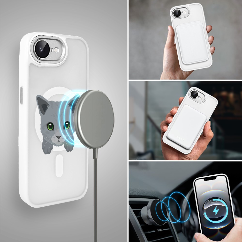 Etui do iPhone 16e Color Flush z Magsafe, z osłoną aparatu, kot brytyjski, białe (7)