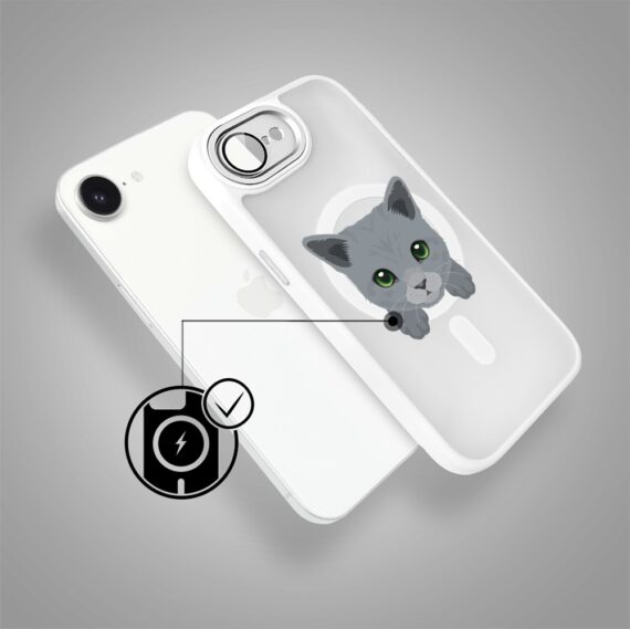 Etui do iPhone 16e Color Flush z Magsafe, z osłoną aparatu, kot brytyjski, białe (8)