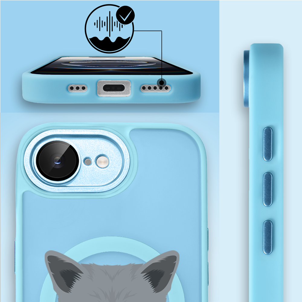 Etui do iPhone 16e Color Flush z Magsafe, z osłoną aparatu, kot brytyjski, błękitne (2)