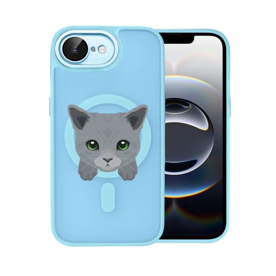 Etui do iPhone 16e Color Flush z Magsafe, z osłoną aparatu, kot brytyjski, błękitne (5)