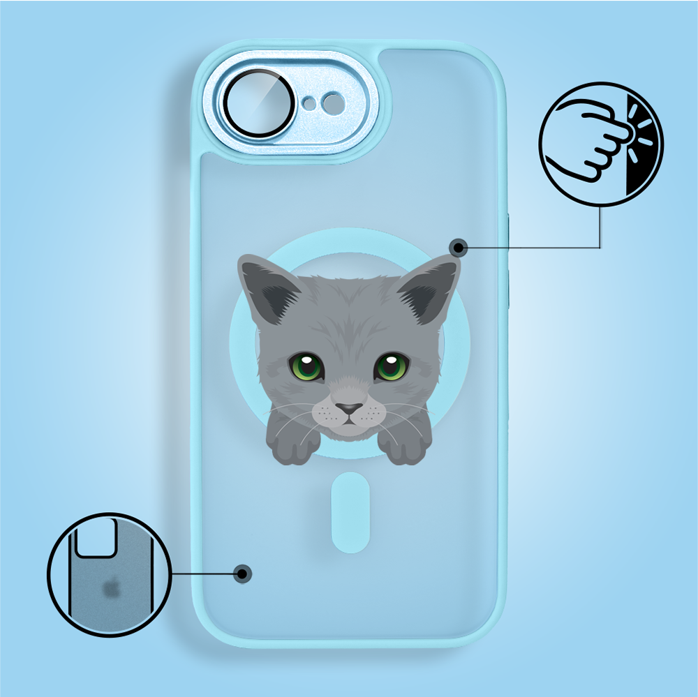 Etui do iPhone 16e Color Flush z Magsafe, z osłoną aparatu, kot brytyjski, błękitne (6)