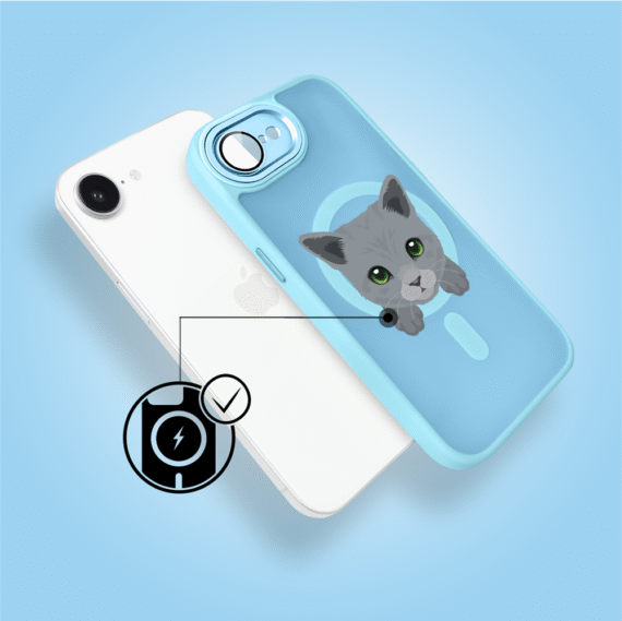 Etui do iPhone 16e Color Flush z Magsafe, z osłoną aparatu, kot brytyjski, błękitne (8)