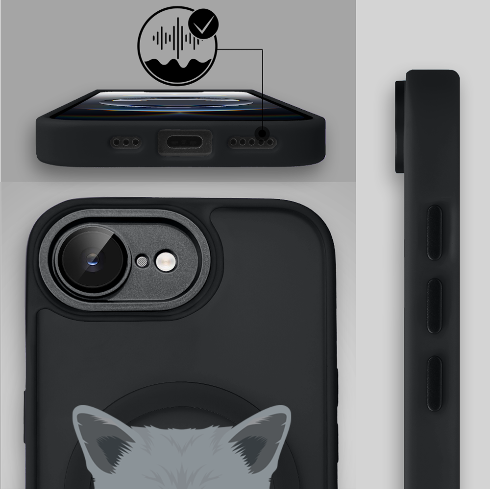 Etui do iPhone 16e Color Flush z Magsafe, z osłoną aparatu, kot brytyjski, czarne (1)