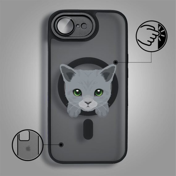 Etui do iPhone 16e Color Flush z Magsafe, z osłoną aparatu, kot brytyjski, czarne (5)