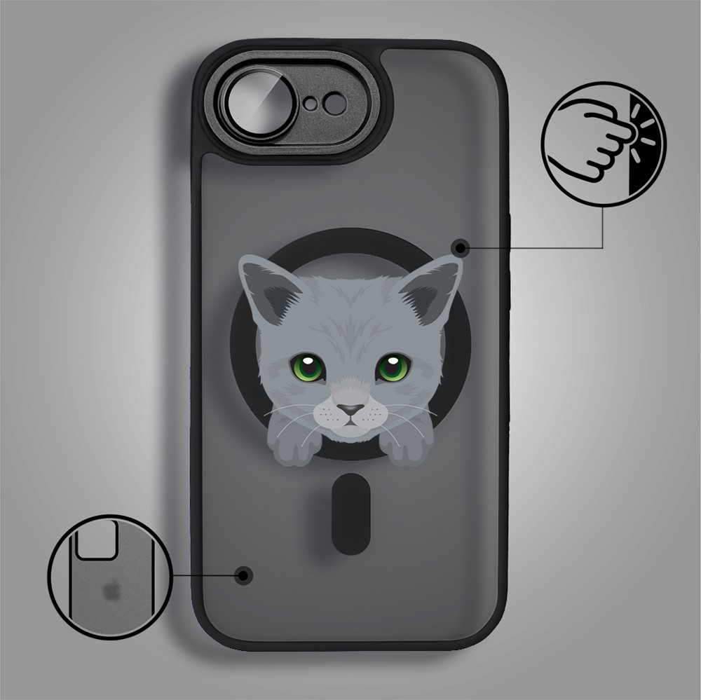 Etui do iPhone 16e Color Flush z Magsafe, z osłoną aparatu, kot brytyjski, czarne (5)