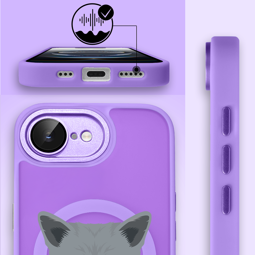 Etui do iPhone 16e Color Flush z Magsafe, z osłoną aparatu, kot brytyjski, fioletowe (1)