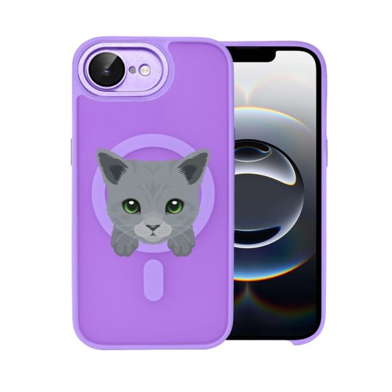 Etui do iPhone 16e Color Flush z Magsafe, z osłoną aparatu, kot brytyjski, fioletowe (4)