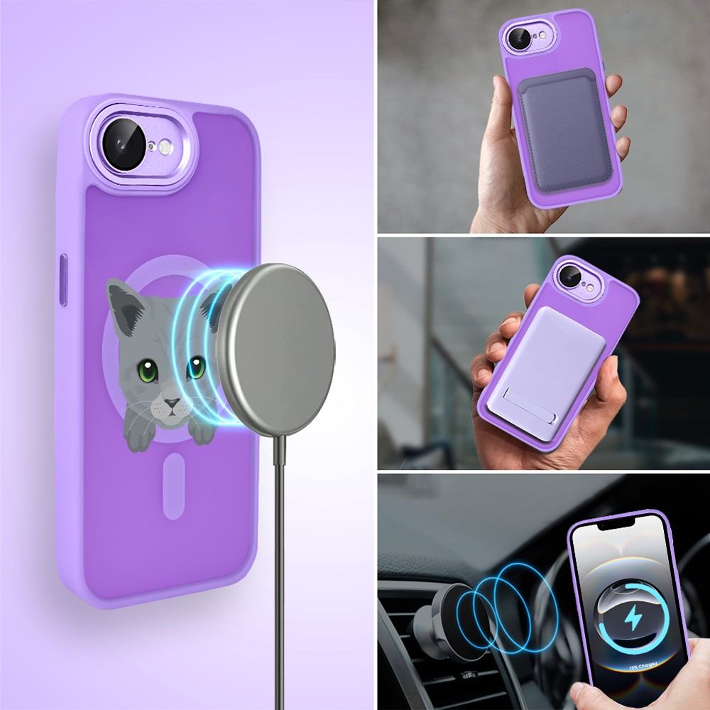 Etui do iPhone 16e Color Flush z Magsafe, z osłoną aparatu, kot brytyjski, fioletowe (6)
