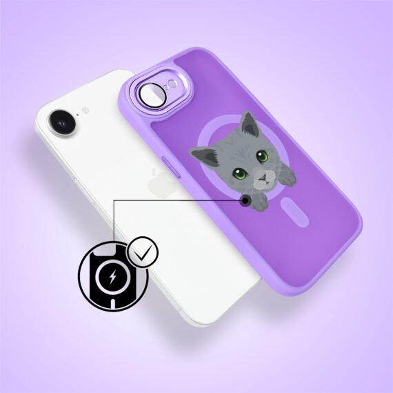 Etui do iPhone 16e Color Flush z Magsafe, z osłoną aparatu, kot brytyjski, fioletowe (7)