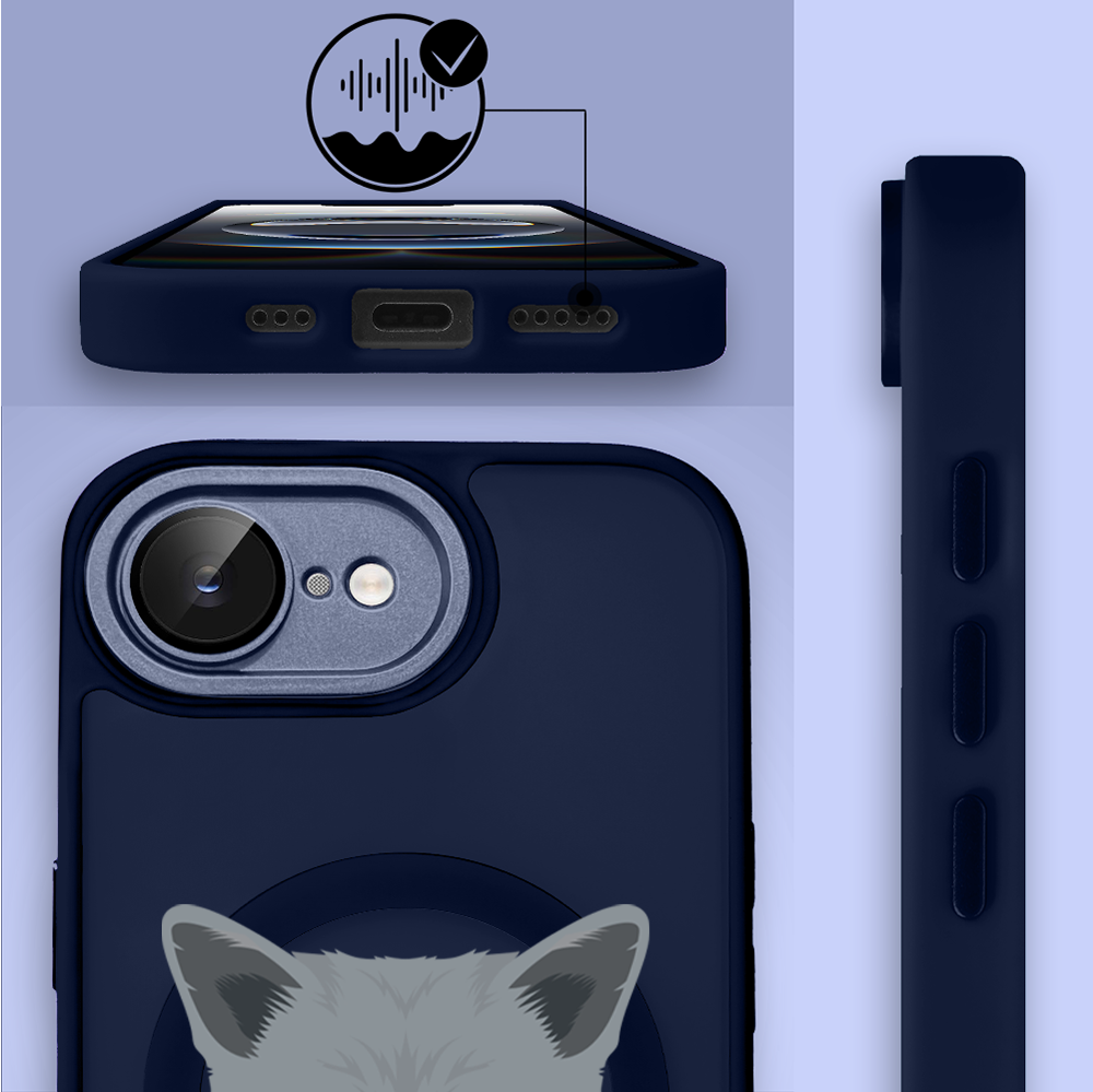 Etui do iPhone 16e Color Flush z Magsafe, z osłoną aparatu, kot brytyjski, granatowe (1)