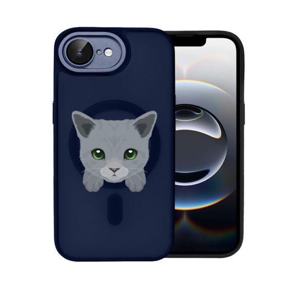 Etui do iPhone 16e Color Flush z Magsafe, z osłoną aparatu, kot brytyjski, granatowe (4)