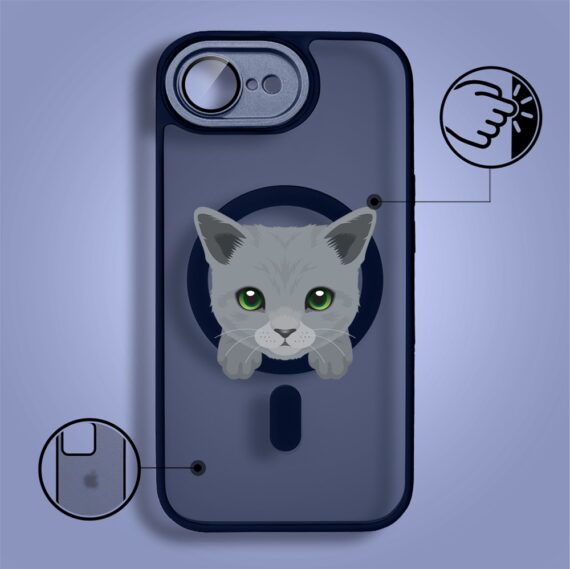 Etui do iPhone 16e Color Flush z Magsafe, z osłoną aparatu, kot brytyjski, granatowe (5)