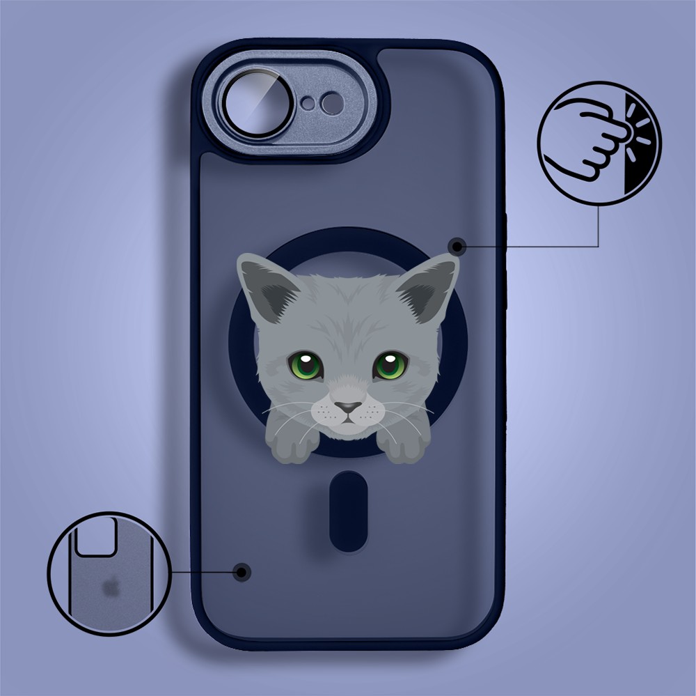Etui do iPhone 16e Color Flush z Magsafe, z osłoną aparatu, kot brytyjski, granatowe (5)