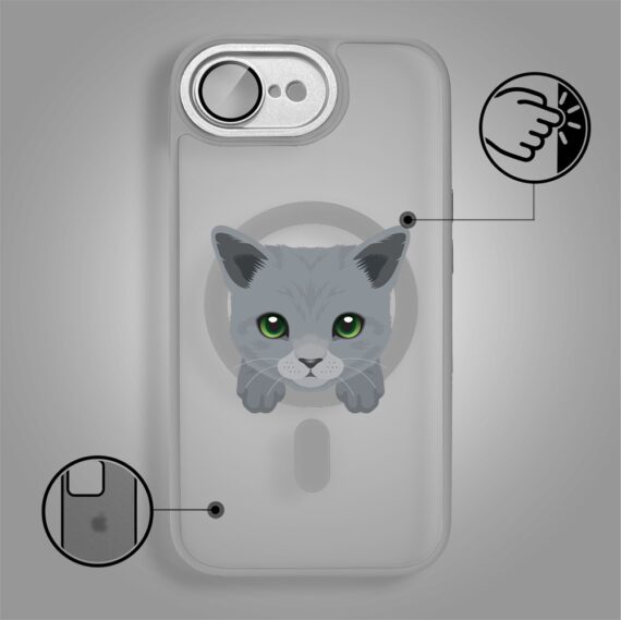 Etui do iPhone 16e Color Flush z Magsafe, z osłoną aparatu, kot brytyjski, tytanowe (5)